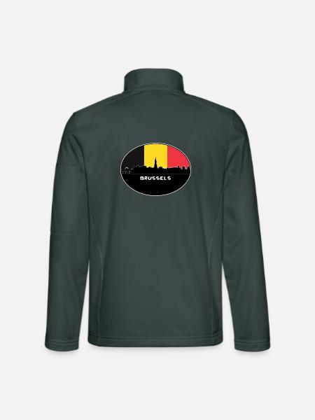 Brüssel-Belgien-Flaggen-Skyline-Schattenbild-Reise - Unisex Softshelljacke - Dunkelgrau - Hinten