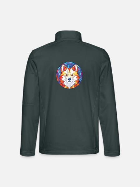Amerikanische Eskimo-Hunderasse Aquarell-Illustration - Unisex Softshelljacke - Dunkelgrau - Hinten