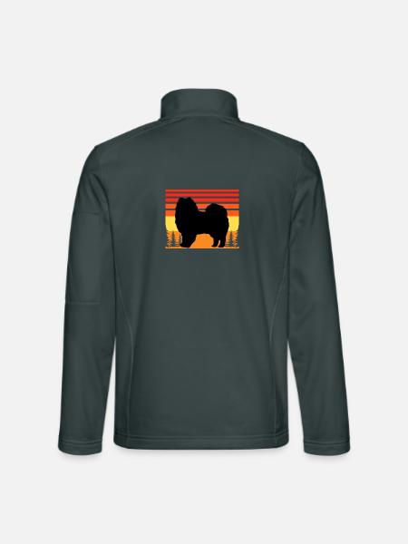 American Eskimo Hund Liebe Silhouette Vintage Sonnenuntergang - Unisex Softshelljacke - Dunkelgrau - Hinten