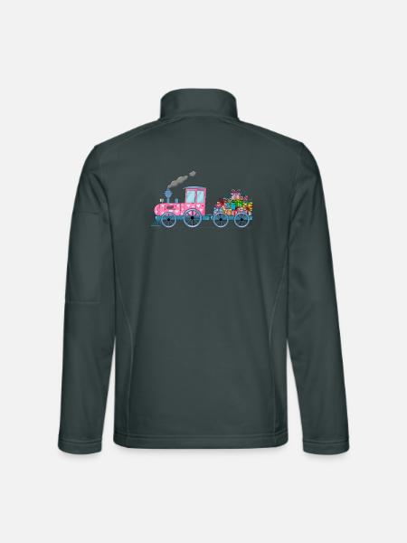Kinderzug Eisenbahn mit Anhänger pink - Unisex Softshelljacke - Dunkelgrau - Hinten