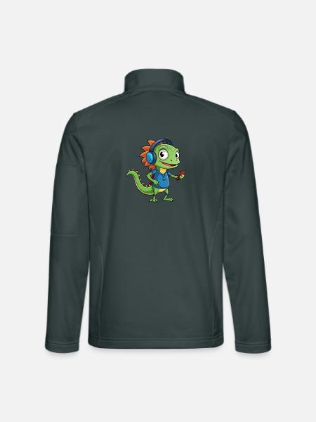 Eidechse Lustige Zeichentrickfigur Kopfhörer Musik - Unisex Softshelljacke - Dunkelgrau - Hinten