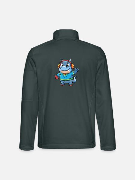 Nilpferd Lustige Zeichentrickfigur Kopfhörer Musik - Unisex Softshelljacke - Dunkelgrau - Hinten