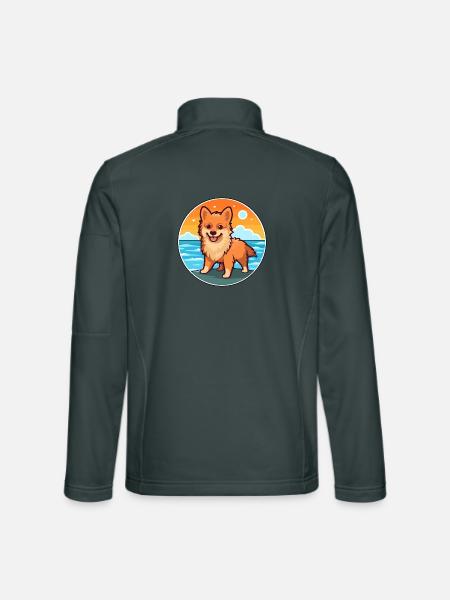 Deutscher Spitz Hund Rasse Cartoon Kawaii Clipart Hund - Unisex Softshelljacke - Dunkelgrau - Hinten