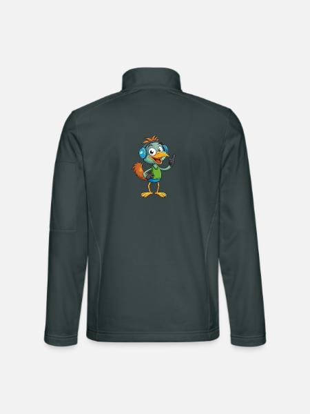 Emu Lustige Zeichentrickfigur Kopfhörermusik - Unisex Softshelljacke - Dunkelgrau - Hinten