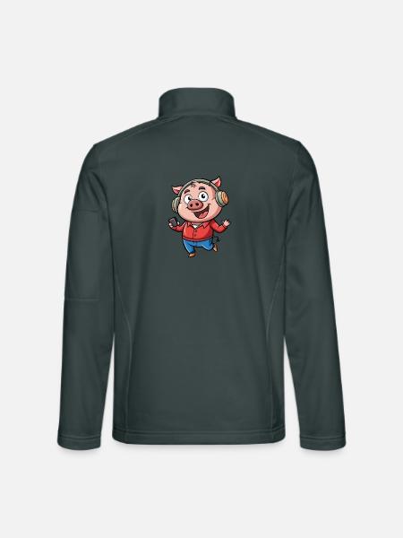 Schwein Lustige Zeichentrickfigur Kopfhörer Musik - Unisex Softshelljacke - Dunkelgrau - Hinten