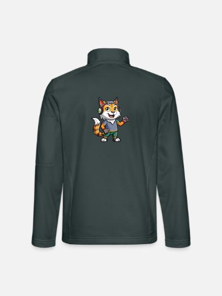Luchs Lustige Zeichentrickfigur Kopfhörermusik - Unisex Softshelljacke - Dunkelgrau - Hinten