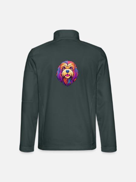 Lhasa Apso Hunderasse Cartoon Kawaii Illustration - Unisex Softshelljacke - Dunkelgrau - Hinten