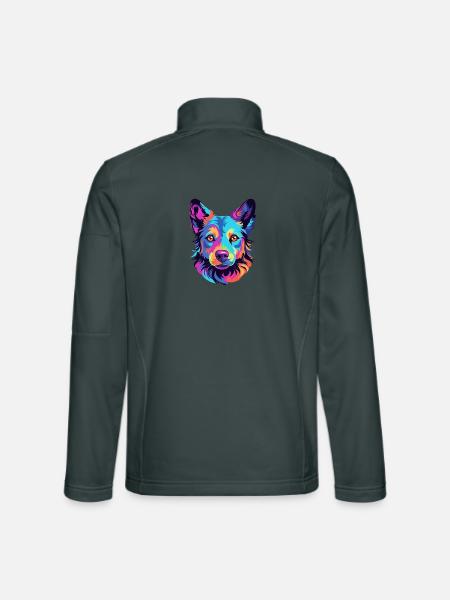 Mudi Hunderasse Aquarell Cartoon Kawaii Bunt - Unisex Softshelljacke - Dunkelgrau - Hinten
