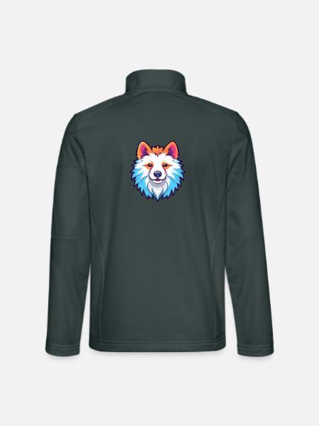 Amerikanische Eskimo-Hunderasse Aquarell-Karikatur Kawai - Unisex Softshelljacke - Dunkelgrau - Hinten
