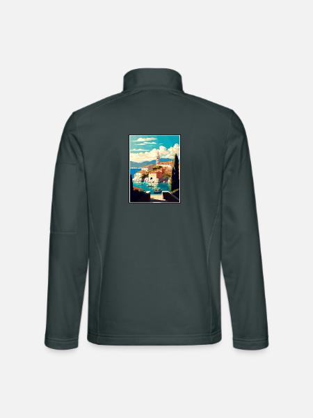 Brac Kroatien Vintage Reiseposter WPA Souvenir - Unisex Softshelljacke - Dunkelgrau - Hinten