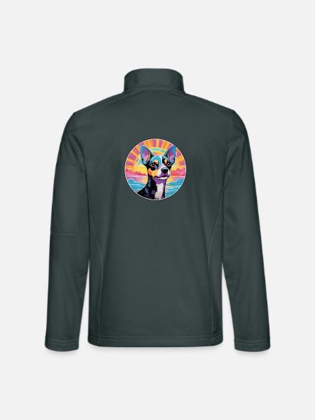 Rattenterrier Hunderasse bunte Karikatur Aquarell - Unisex Softshelljacke - Dunkelgrau - Hinten