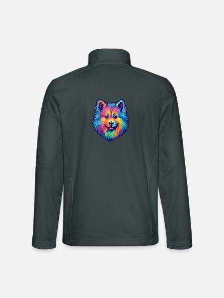 Keeshond Hunderasse Cartoon Kawaii Illustration - Unisex Softshelljacke - Dunkelgrau - Hinten