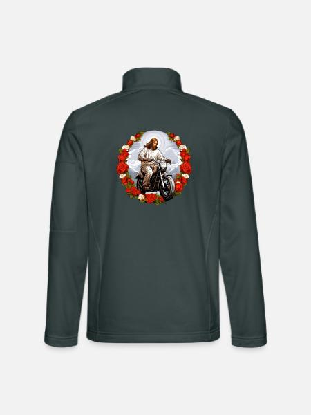 Motorrad Jesus - Unisex Softshelljacke - Dunkelgrau - Hinten
