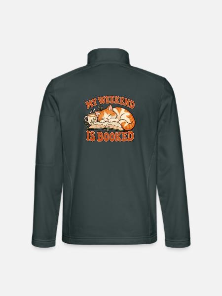 My Weekend Is Booked – Katze und Bücher - Unisex Softshelljacke - Dunkelgrau - Hinten