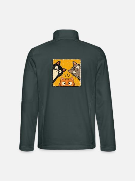 Drei neugierige Katzen – Lustiges Retro Design - Unisex Softshelljacke - Dunkelgrau - Hinten