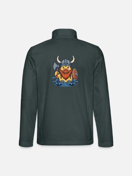 Viking-Ente mit Axt und Wellen - Unisex Softshelljacke - Dunkelgrau - Hinten
