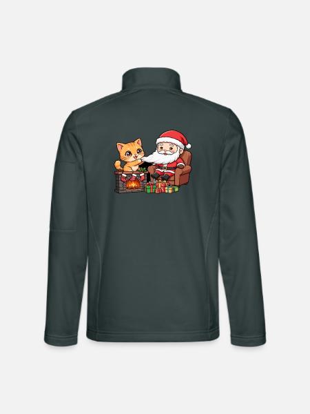CatChristmas: Weihnachtsmann am Kamin - Unisex Softshelljacke - Dunkelgrau - Hinten
