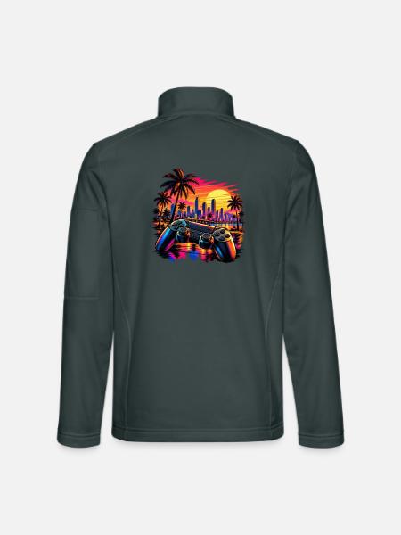 Sonnenuntergang mit Gamecontroller - Gamer Motiv - Unisex Softshelljacke - Dunkelgrau - Hinten
