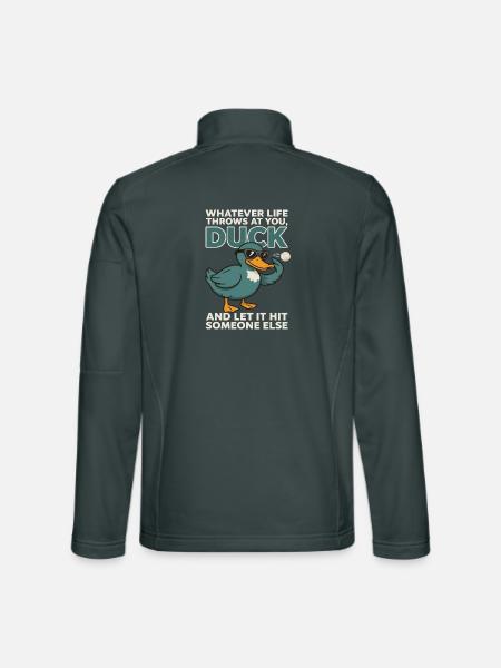 Duck Spruch: Lass es jemanden anders treffen - Unisex Softshelljacke - Dunkelgrau - Hinten