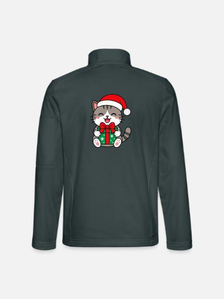 Kawaii-Katze mit Weihnachtsgeschenk - Unisex Softshelljacke - Dunkelgrau - Hinten