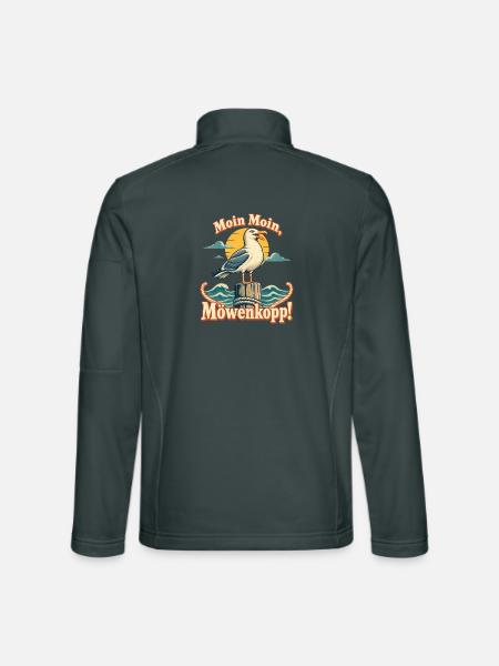 Moin Moin Möwenkopp Norddeutscher Dialekt - Unisex Softshelljacke - Dunkelgrau - Hinten
