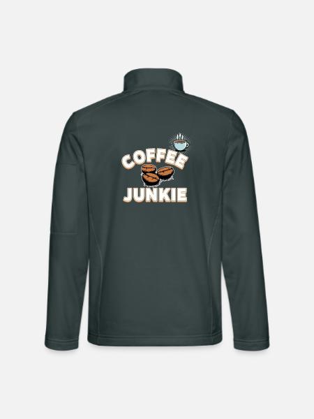 Coffee Junkie - Kaffeebohnen und Tasse - Unisex Softshelljacke - Dunkelgrau - Hinten