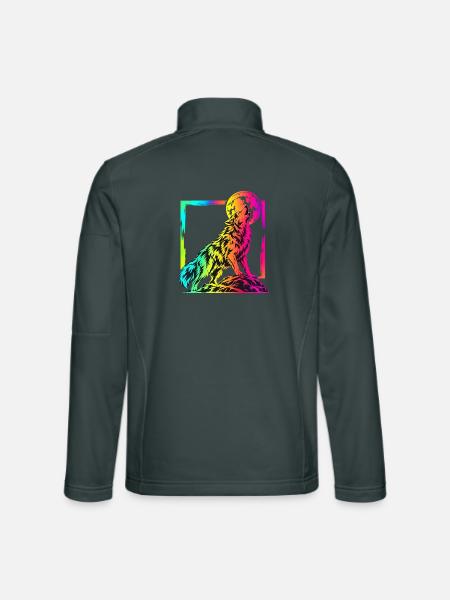 Heulender Wolf – Buntes Neon Graffiti Motiv - Unisex Softshelljacke - Dunkelgrau - Hinten