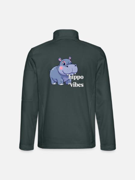 Hippo Vibes: Niedlicher Cartoon-Hippo - Unisex Softshelljacke - Dunkelgrau