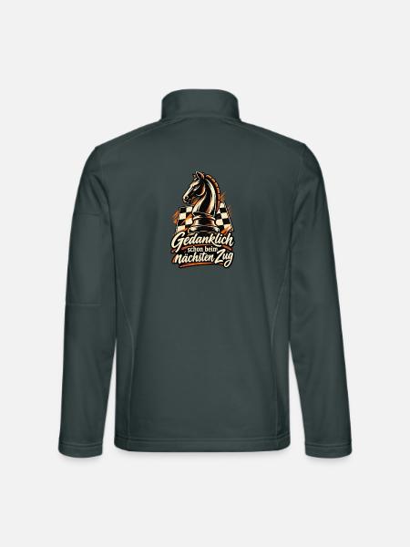 Schach Shirt mit Springer Gedanklich schon beim .. - Unisex Softshelljacke - Dunkelgrau - Hinten