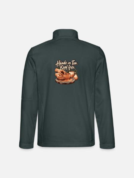 Töpfern Shirt mit Keramik und Spruch Hände im Ton  - Unisex Softshelljacke - Dunkelgrau - Hinten