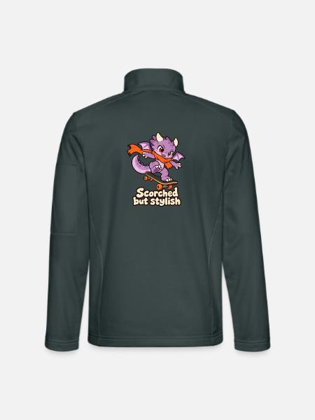 Verbrannt, aber stilvoll – Skateboarding Dragon - Unisex Softshelljacke - Dunkelgrau - Hinten