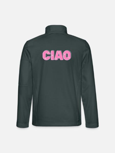 CIAO mit Blumen – Retro-Schriftzug in Pink und Min - Unisex Softshelljacke - Dunkelgrau - Hinten