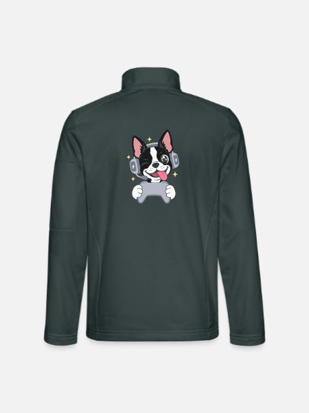 Gaming Boston Terrier mit Headset und Controller - Unisex Softshelljacke - Dunkelgrau - Hinten