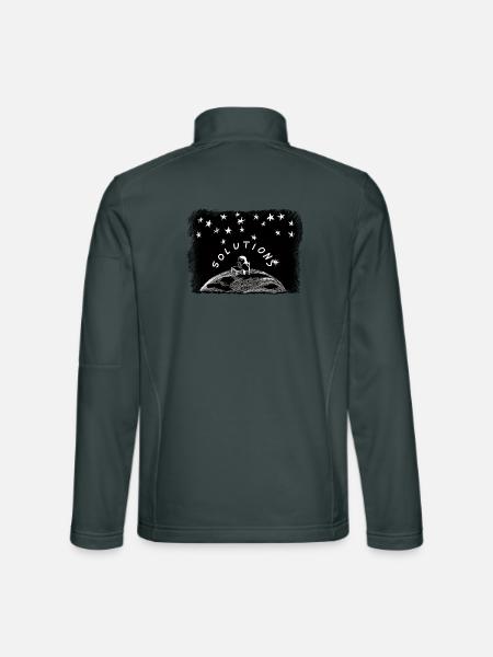 Solutions – Mädchen auf der Weltkugel unter Sterne - Unisex Softshelljacke - Dunkelgrau - Hinten