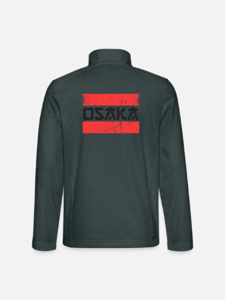 Osaka Japan Grunge Rot Streifen Japanische Stadt - Unisex Softshelljacke - Dunkelgrau - Hinten