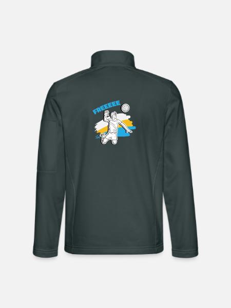 Freeeee! Volleyballer beim Angriff – Free Ball - Unisex Softshelljacke - Dunkelgrau - Hinten