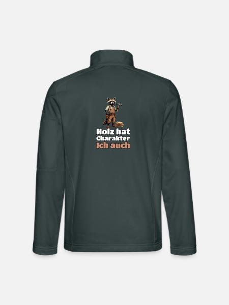 Holz hat Charakter. Ich auch. – Schreiner-Waschbär - Unisex Softshelljacke - Dunkelgrau - Hinten