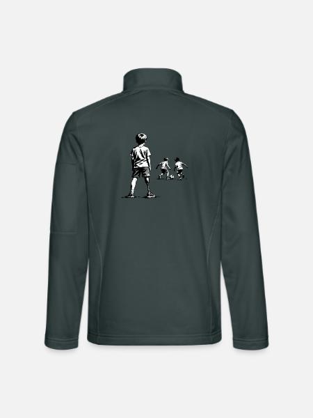 Monochrome Kinderfußball-Szene - Unisex Softshelljacke - Dunkelgrau - Hinten