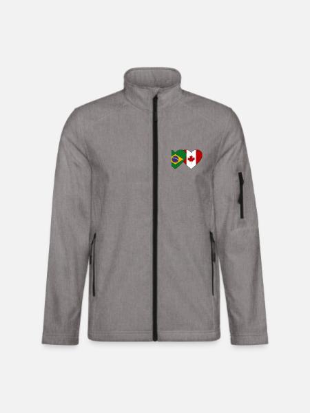 Brazil Canada Heart Flag - Unisex Softshell Jacket - heather grey - Front