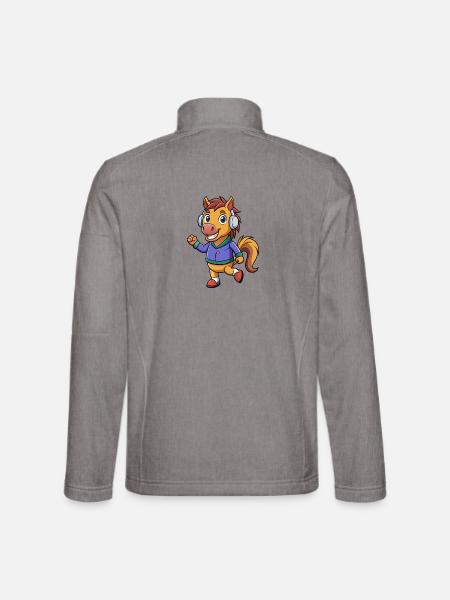 Pferd Lustige Zeichentrickfigur Kopfhörer Musik - Unisex Softshelljacke - Grau meliert - Hinten