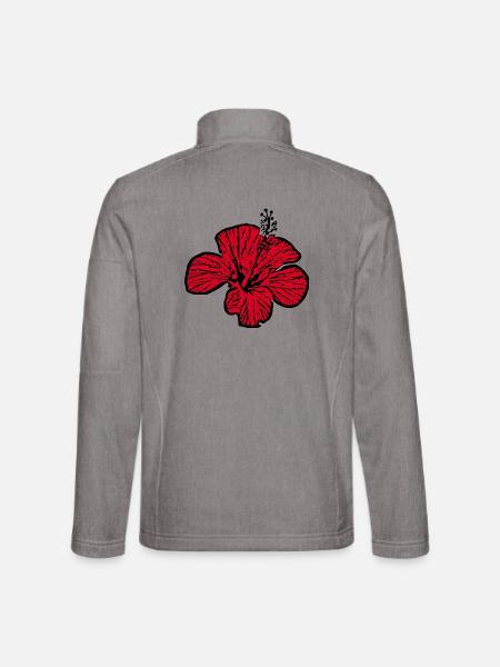 Blume rot rote Blumen rot rote Blumen Hibiskus - Unisex Softshelljacke - Grau meliert - Hinten
