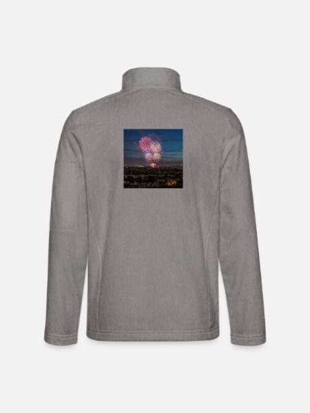 Feuerwerk über Stadt bei Nacht - Unisex Softshelljacke - Grau meliert - Hinten