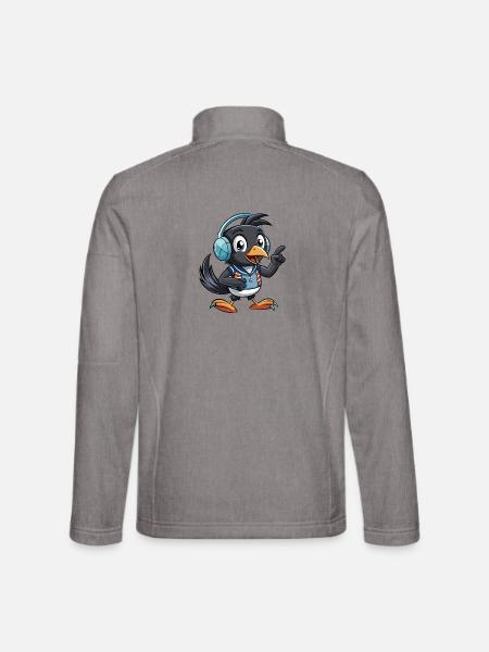 Elster Lustige Zeichentrickfigur Kopfhörer Musik - Unisex Softshelljacke - Grau meliert - Hinten