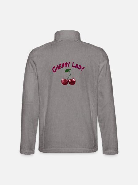 Cherry Lady - Kirschen im Rockabilly Stil - Unisex Softshelljacke - Grau meliert - Hinten