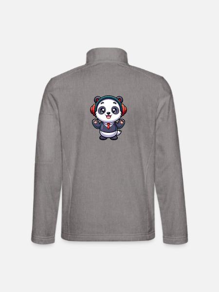 Panda Lustige Zeichentrickfigur Kopfhörer Musik - Unisex Softshelljacke - Grau meliert - Hinten