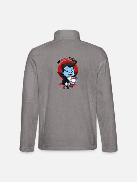 Blood Coffee Vampire Cartoon - Unisex Softshell Jacket - heather grey