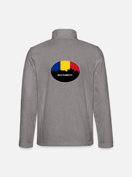 Bukarest Rumänien Flagge Skyline Silhouette Reisen - Unisex Softshelljacke - Grau meliert - Hinten