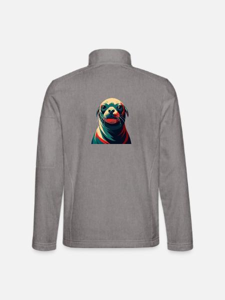 Robbe Cartoon Figur Buntes Haustier Tier - Unisex Softshelljacke - Grau meliert - Hinten