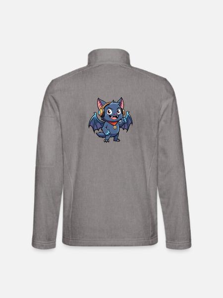 Fledermaus Lustige Zeichentrickfigur Kopfhörer Musik - Unisex Softshelljacke - Grau meliert - Hinten
