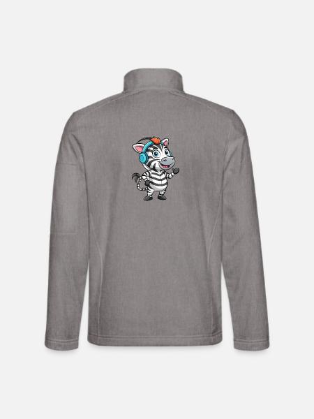 Zebra Lustige Zeichentrickfigur Kopfhörer Musik - Unisex Softshelljacke - Grau meliert - Hinten